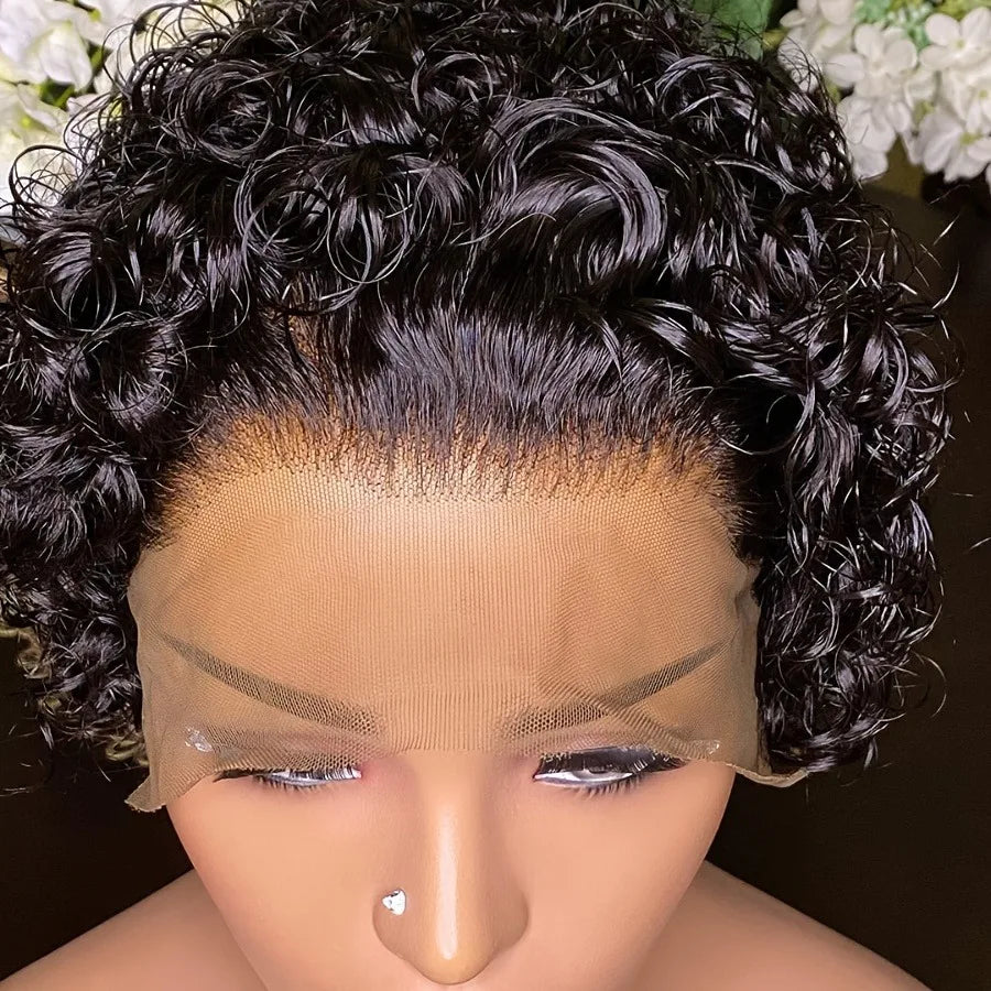 Pixie Cut Wigs Human Hair Short Curly Lace Front Human Hair Wigs Brazilian 13x4 Transparent Lace Wigs Water Wave Bob Wig