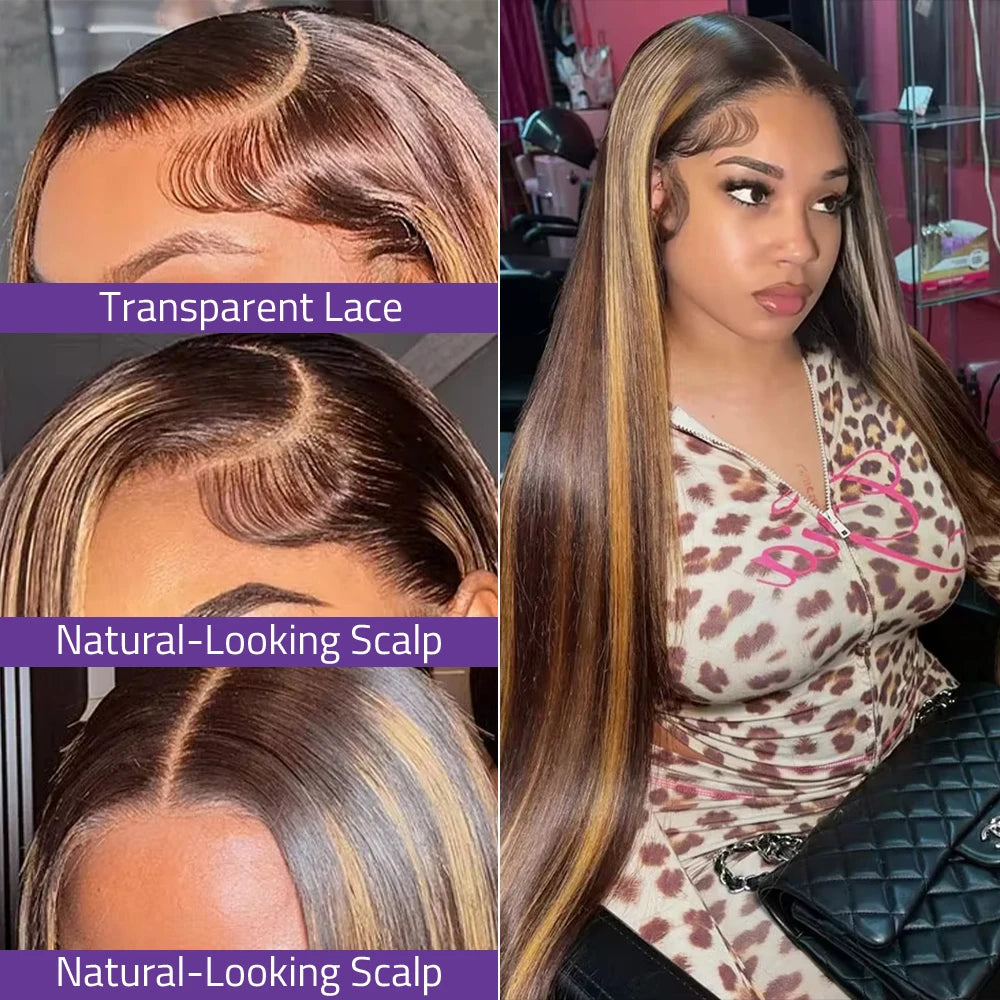 P4/27 Honey Blonde 13X6 HD Lace Frontal Wig Straight Lace Front Wig Highlight Wig 13X4 Lace Wig Human Hair Pre Plucked For Women