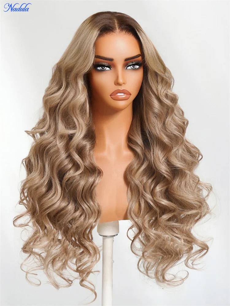 Nadula Ash Blonde With Brown Roots No Slip 13x4 Pre-Everything™ Lace Frontal Body Wave Wig with Invisi Drawstring