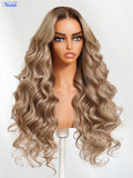 Nadula Ash Blonde With Brown Roots No Slip 13x4 Pre-Everything™ Lace Frontal Body Wave Wig with Invisi Drawstring