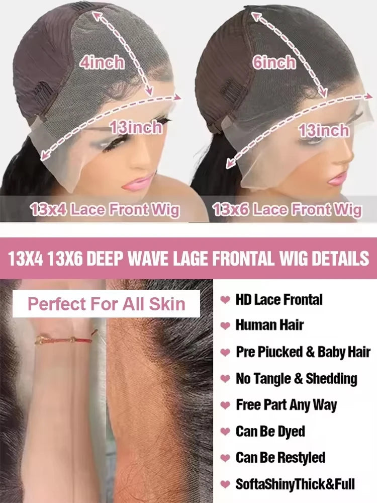 Brazilian Curly 250% Density 30 32 inch 13x6 HD Lace Front Human Hair Wigs Deep Wave 13x4 Frontal Wig Women Glueless Closure Wig