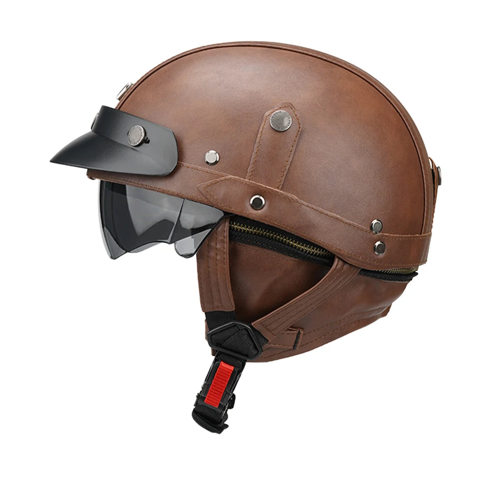 Black Motorcycle Half Helmet German Leather Vintage Helmet Casco Moto Motorcycle Open Face Helmet Biker DOT Certification