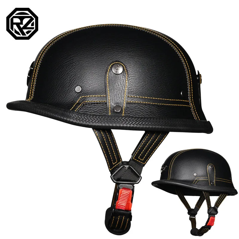German Style  Motorcycle Helmet Retro Open Face Leather Helmet Moto Vintage Motorbike Cruising Half Helmet Cascos Para Moto