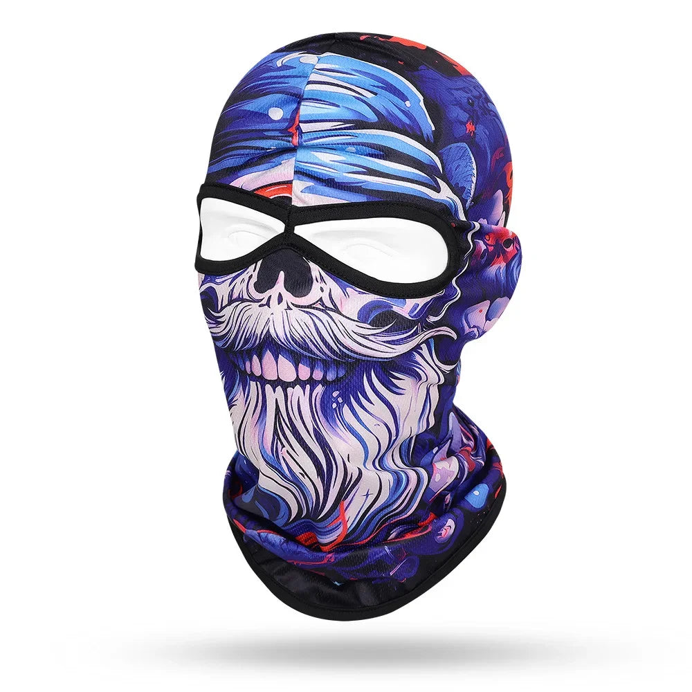 Motorcycle Balaclava, Beard Old Men Skull Print Full Face Cap, Biker Masks, Motorbike Helmet Hat, Cycling Headgear, 2 Holes,