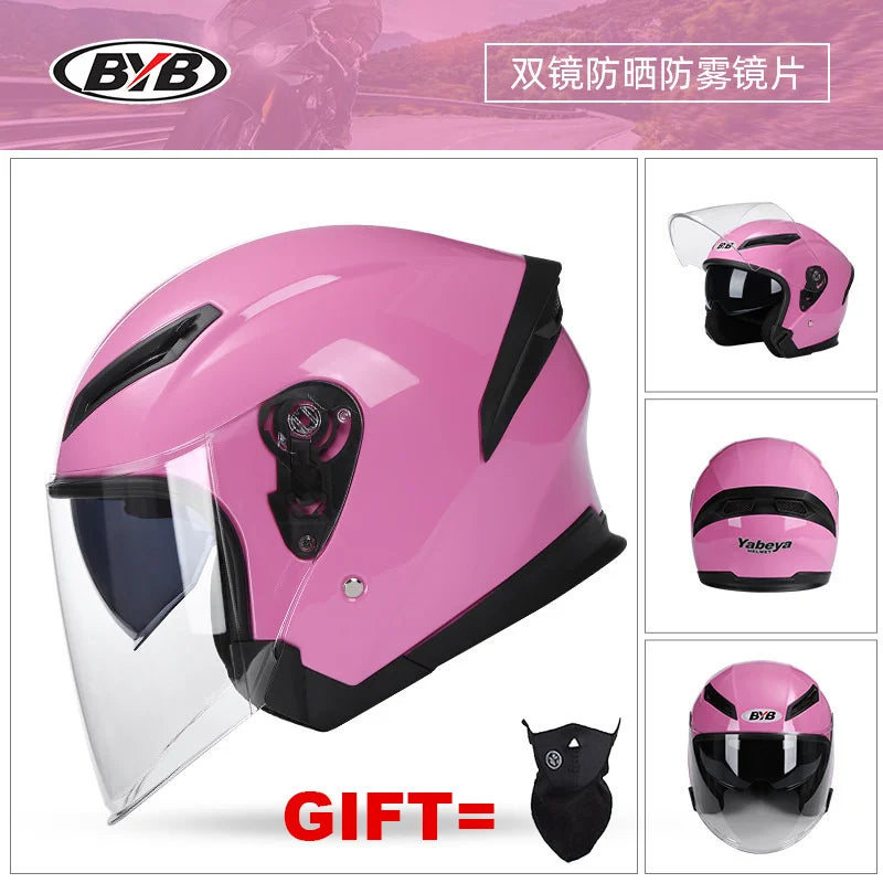 Free Gift Motorcycle Helmet Half Face DOT Motorbike Helmet Electric Safety Double Visor Dual  Lens Helmet Moto Casque For Adults