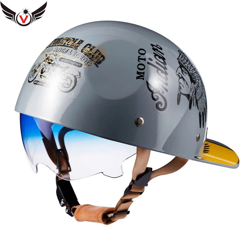 V Retro Half Scooter Helmet Baseball Cap Safety for Motorbike Harley Vintage Electric Cycling Motorcycle Classic Fashion Helmets