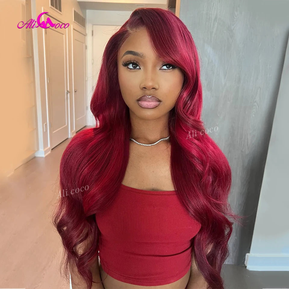 Ombre Purple Reddish Colored 13x6 Lace Front Human Hair Wig 180 Density for Beautiful Women Body Wave Wig Pre Plucked Human Hair