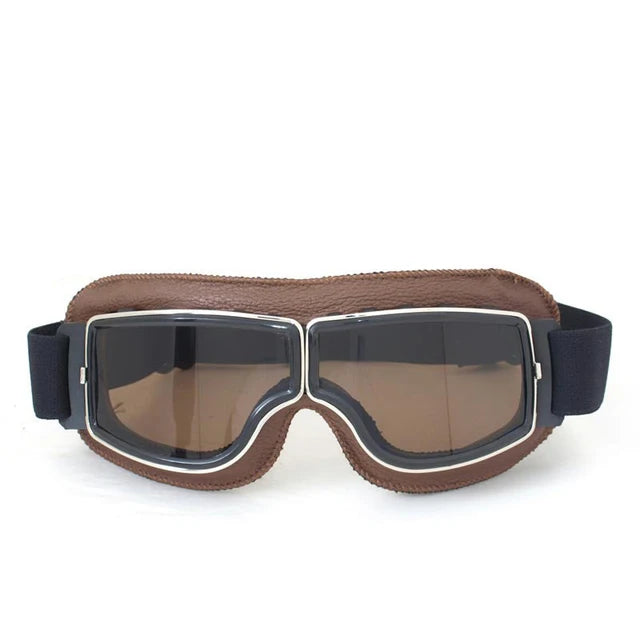Motorcycle Helmet Glasses–Retro Windproof Sunglasses with Leather Frame–Lightweight Foldable&Universal Fit–Perfect for riding