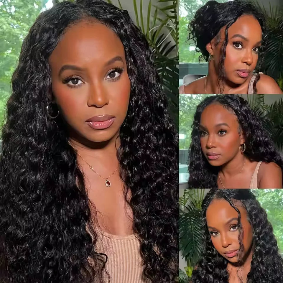 V Part Wig Human Hair No Leave Out Brazilian Deep Wave Human Hair Wigs for Women U Part Deep Curly Wigs Kinky Curly V Part Wig