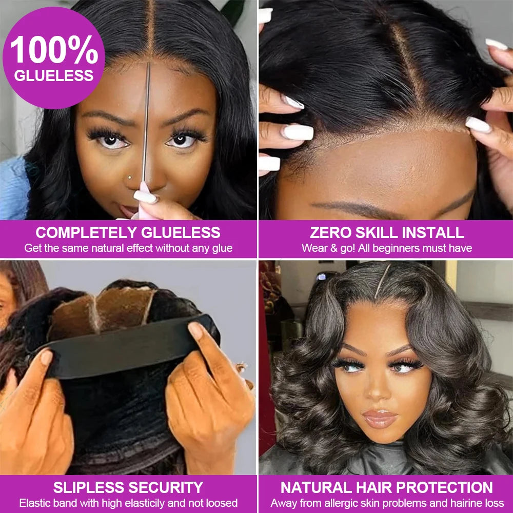 Short Bob Wig 13x4 Body Wave Glueless Wig Human Hair Brazilian Ready To Go Lace Frontal Wig Pre Cut No Glue For Women Preplucked