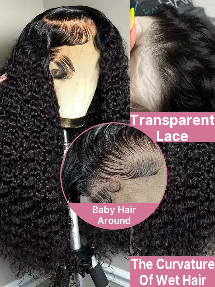 HD 13x6 Deep Wave Lace Frontal Wigs 300 Density 40 50 Inch 13x4 Water Wave Curly Lace Front Human Hair Wigs For Women Preplucked