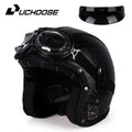 UCHOOSE Retro Motorcycle Helmet PU Leather Open Face 3/4 Chopper Bicycle Helmets Classic Casco Moto Vintage