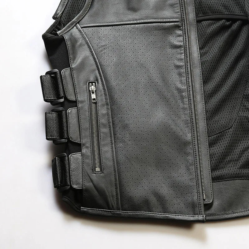 High Quality New Men's Sleeveless Jacket Motorcycle Riding Adjustable Waist Genuine Leather Vest Cowhide Waistcoats