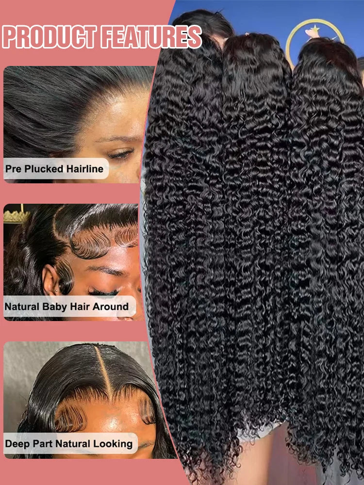 40 Inch Deep Water Wave Lace Front Wig Deep Curly Lace Front Human Hair Wigs 13x6 Hd Frontal Lace Wigs Pre Plucked For Women