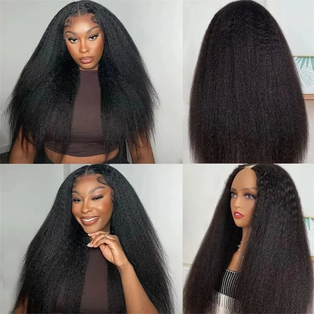 V Part Kinky Straight Wig Human Hair For Women 200% Density Beginnger Friendly Upgraded U Part  Wigs In Natural Color 12-32 Inch