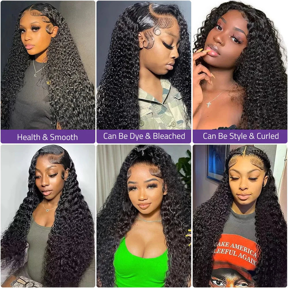 Deep Wave 13x6 HD Lace Frontal Human Hair Wig 200 Density Water Curly Transpare 360 Full Lace Front Wigs For Women 30 40 Inch