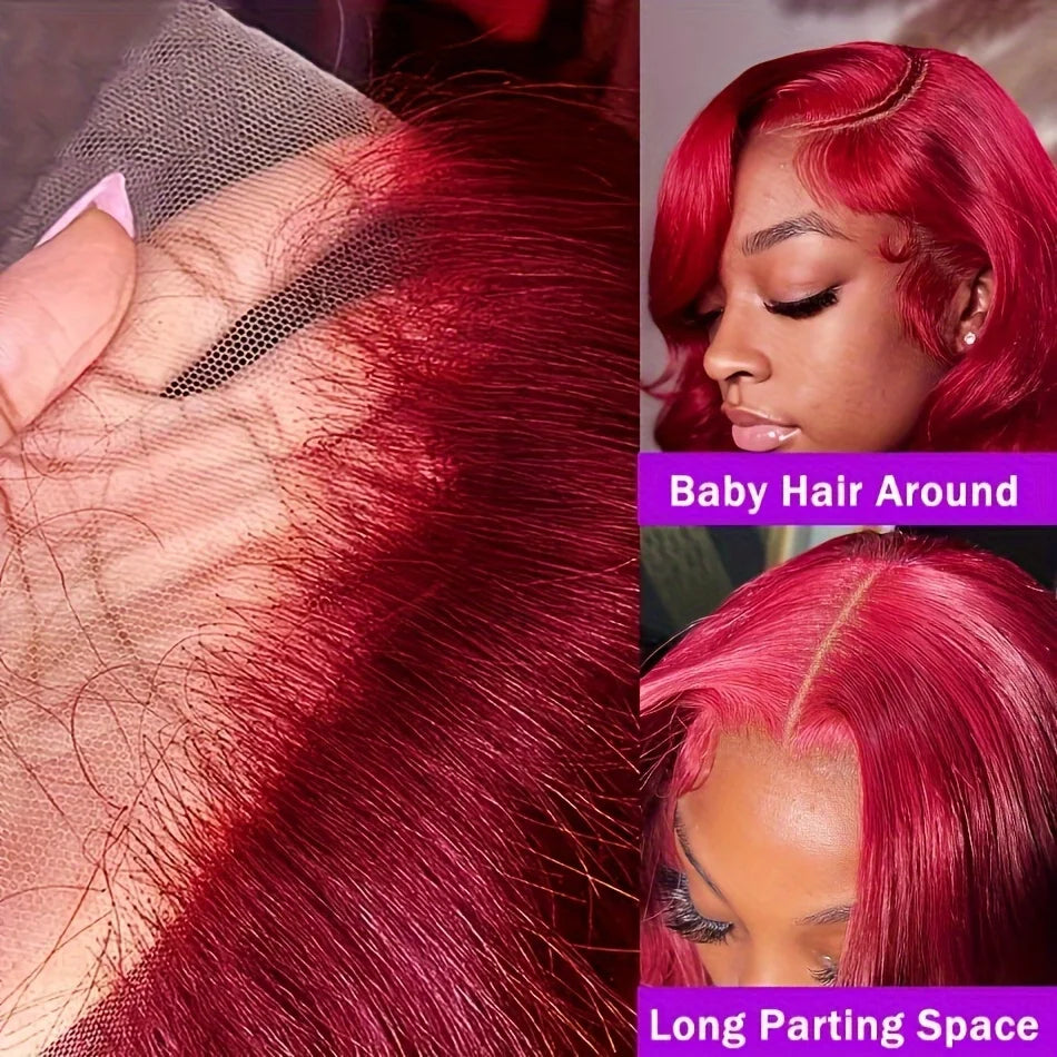 30 Inch Brazilian Loose Body Wave 99J Burgundy 13x4 Lace Frontal Wig 220% Density Pre Plucked 13x6 HD Lace Front Human Hair Wig