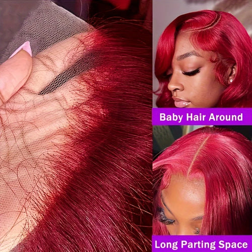 30 Inch Brazilian Loose Body Wave 99J Burgundy 13x4 Lace Frontal Wig 220% Density Pre Plucked 13x6 HD Lace Front Human Hair Wig