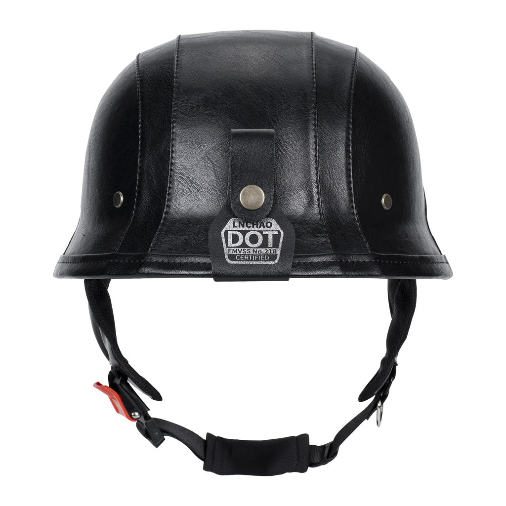 German Half Helmet Premium Vintage Open Face Motorcycle Helmet Genuine Cowhide Leather Cover DOT Certified Classic Retro Design