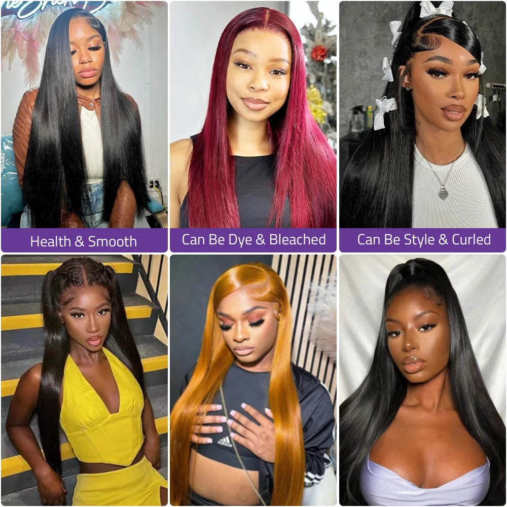 30 40 Inch 200 Density Long Straight 13x4 13x6 Full Frontal 360 HD Transparent Lace 7x6 Glueless Remy Human Hair Pre plucked Wig