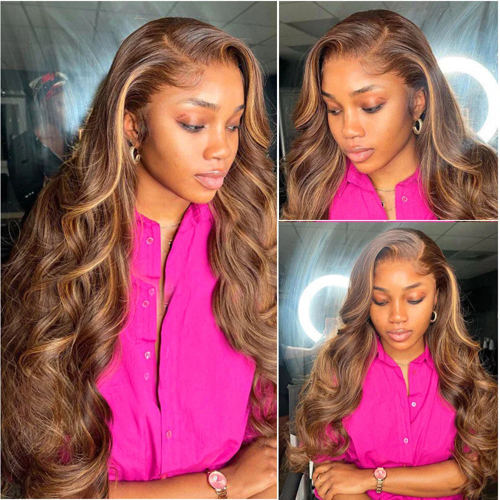 18-40 Inches Highlight P4/27 Honey Blond Ombre Wigs Human Hair 13x6 HD Lace Front Wig Body Wave 13x4 Transparent Lace Front Wigs