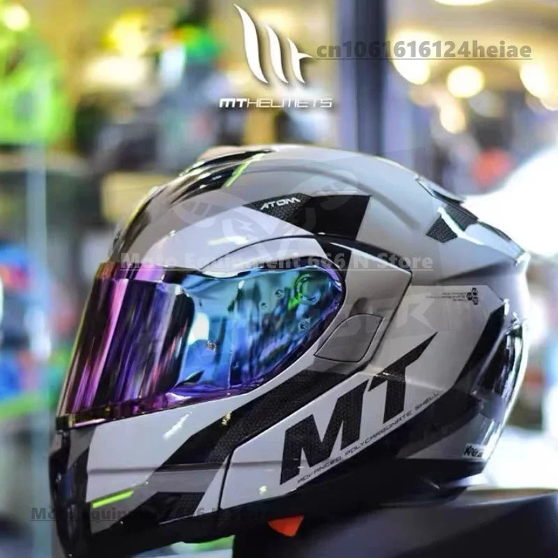 MT ATOM SV Double Lens Flip Up Helmet Motorcycle Safety Full Face Helmet for Men and Women DOT ECE Certification casco moto