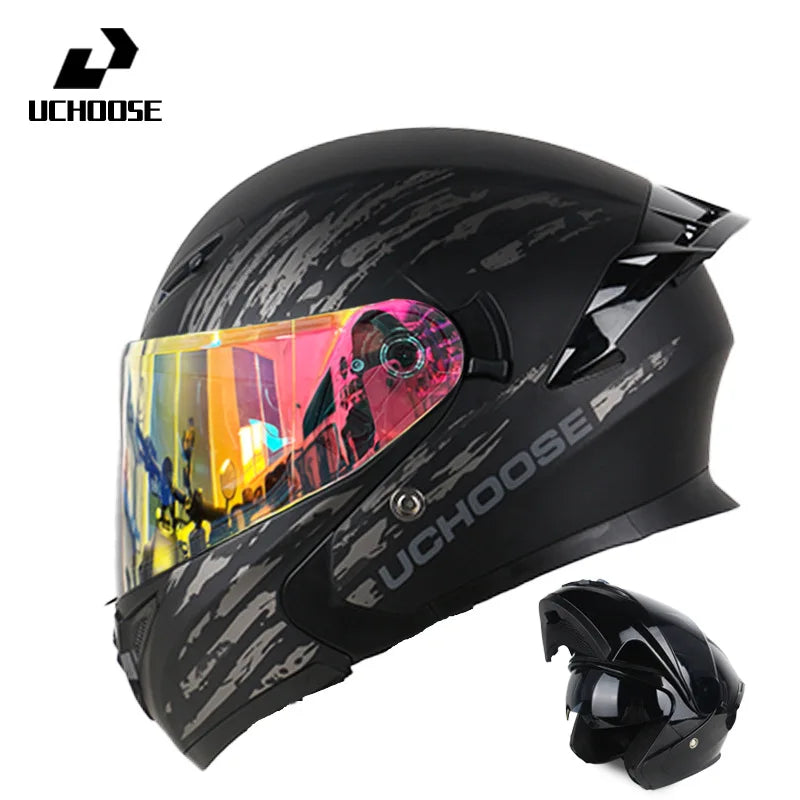 Motorcycle Helmet Dual Lens Cross-section Helmet Outdoor Cycling Flip Up Helmet Capacete Casco Moto with Bluetooth Headphones