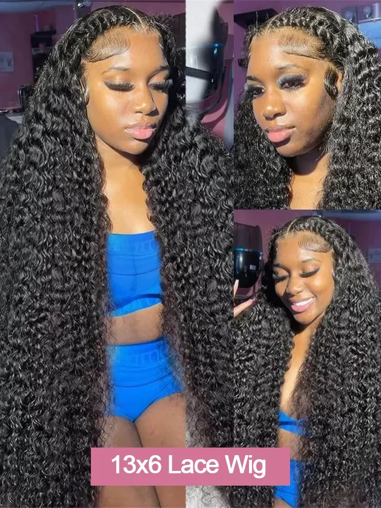 250% Density Brazilian Raw 30 32 inch 13x6 HD Lace Front Human Hair Wigs Deep Wave 13x4 Frontal Wigs Curly Glueless Closure Wigs