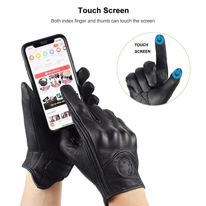 Suomy Vinatge Goatskin Motorcycle Gloves Summer Men Brown Retro Leather Motorbike Motocross Glove Lady Motorcyclist Guantes