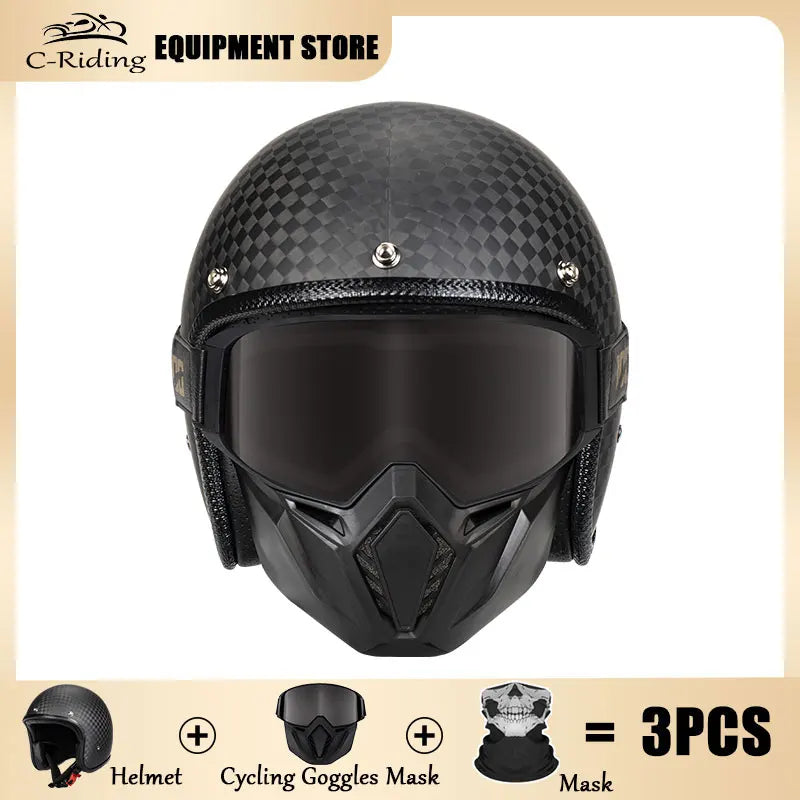 Open Face Helmet Carbon Fiber Motorcycle Helmets for Moto DOT Approved Four Seasons Universal 3K 12K Ultra Light 3/4 Jet Helmet