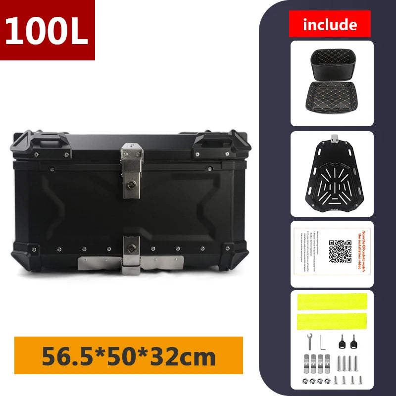 Aluminum Motorcycle Box 45L 55L 65L 80L Motorcycle Rear Luggage Box Helmet Travel Storage Case Moto Top Box Universal Waterproof