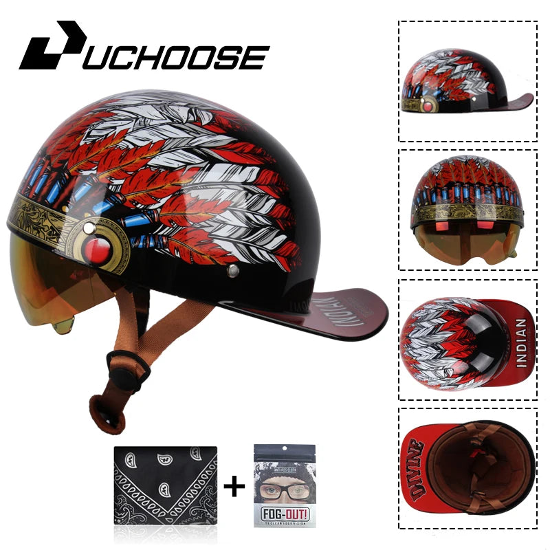 Uchoose Baseball Cap Helmet Motorcycle Vintage Retro Helmets Summer Open Face Scooter Cruiser Chopper Gangster DS Men Women Kid
