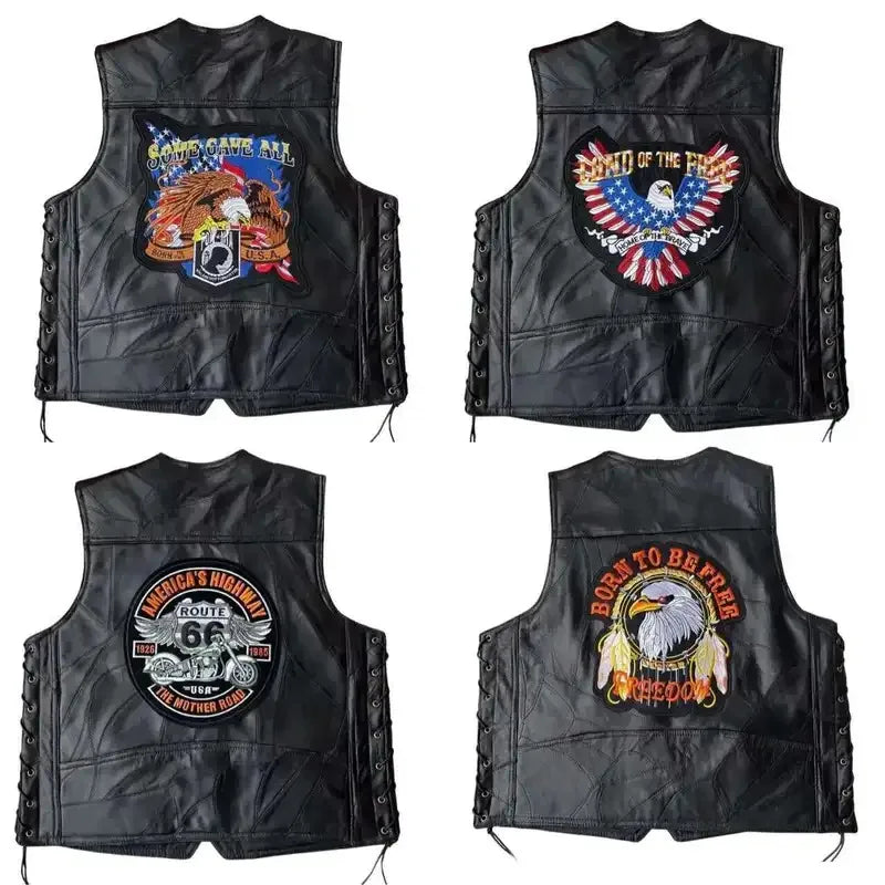 lili 123S-4XL Style American Classic Harley Motorcycle Riding Leather Vest For Men's Camisole Embroidered Badge Desig