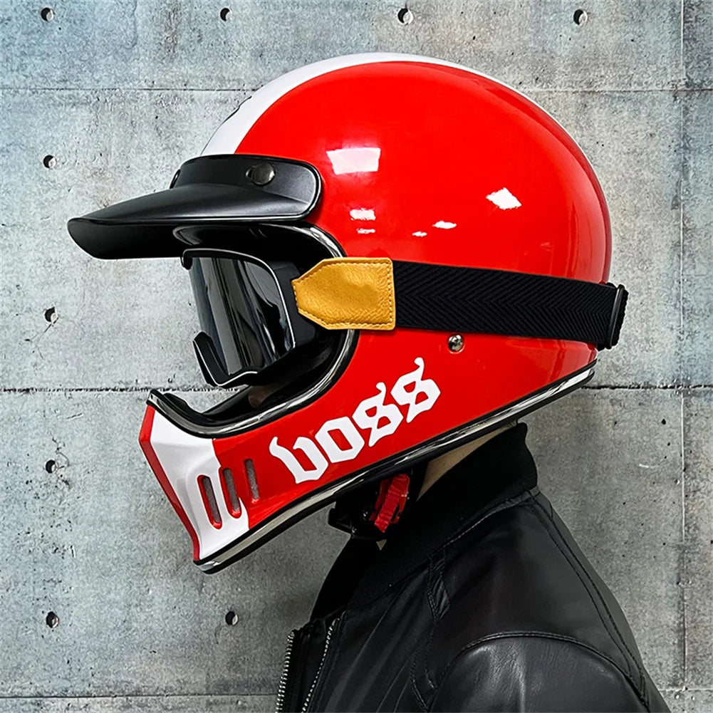 Vintage Full Face Motorcycle Motocross Helmet ABS Shell Lightweight Casque High Quality Casco Moto Four Seasons Cruise