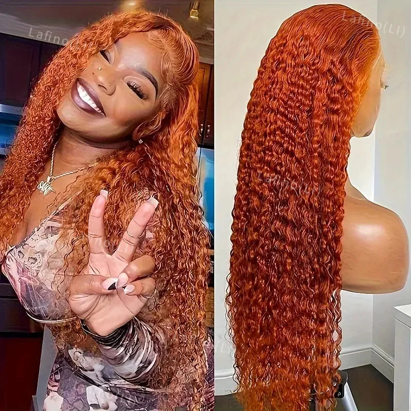 ginger hd lace wig 13x6 human hair 30 Inch Curl Lace Frontal Human Hair Wig 350 Colored Deep Wave Lace Front Wigs For Women