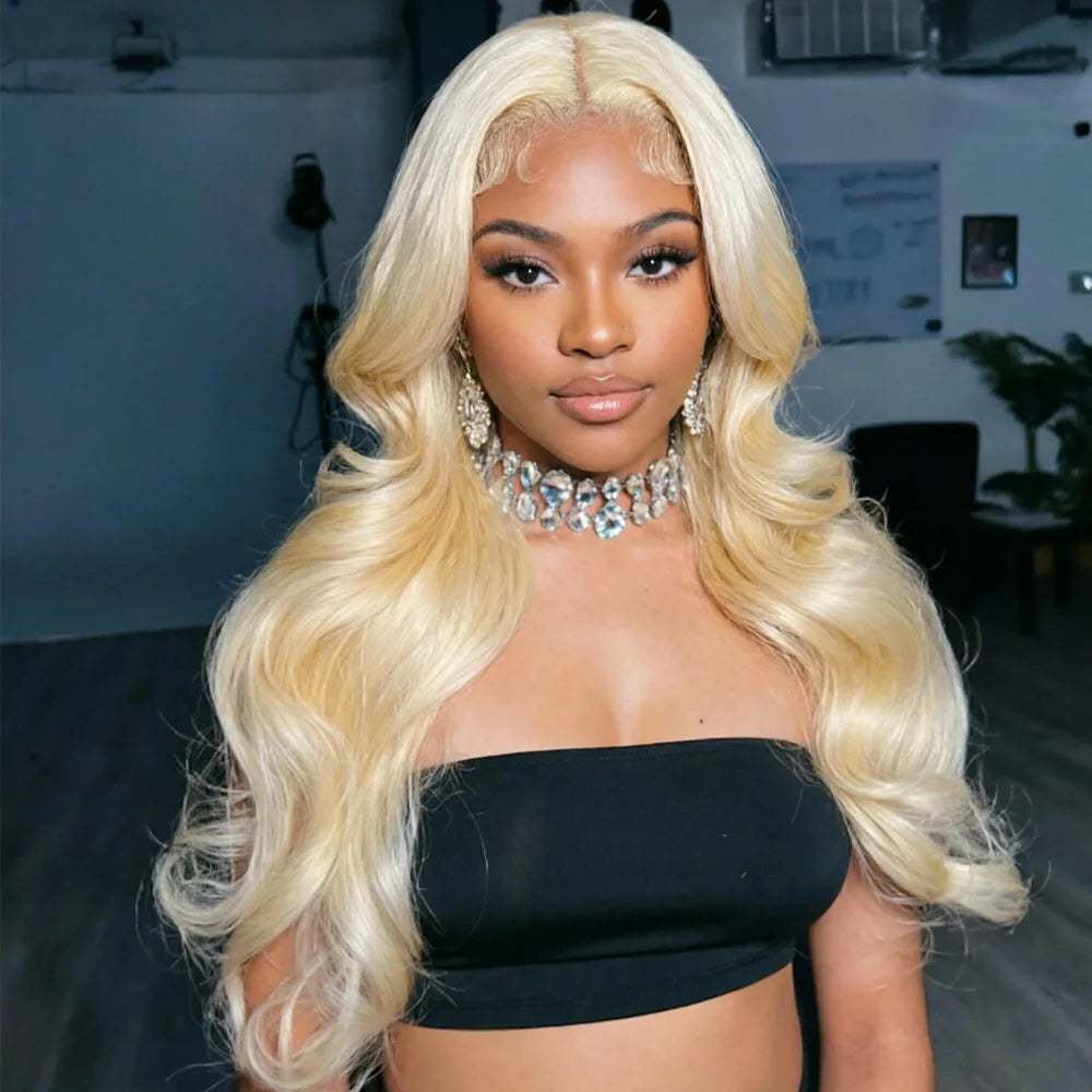 613 Honey Blonde Colored HD Transparent 13x4 13x6 Lace Frontal Human Hair Wig Pre Plucked Body Wave 220% Density Lace Front Wigs