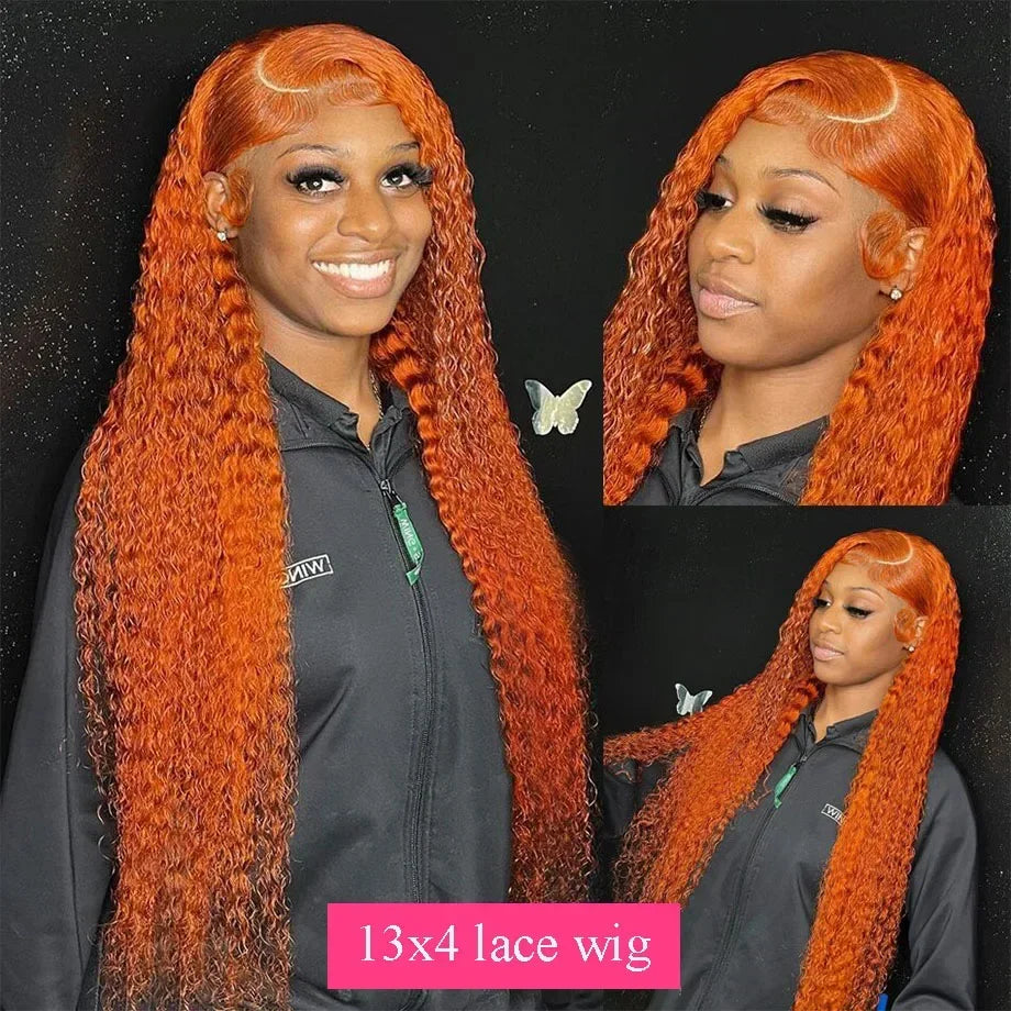 ginger hd lace wig 13x6 human hair 30 Inch Curl Lace Frontal Human Hair Wig 350 Colored Deep Wave Lace Front Wigs For Women