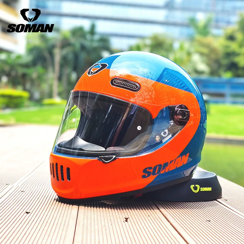 SOMAN Motorcycle Helmet Retro DOT Certification Full Face Helmet Riding Personalized Motorcycle Safety Helmet Casco Moto Casque