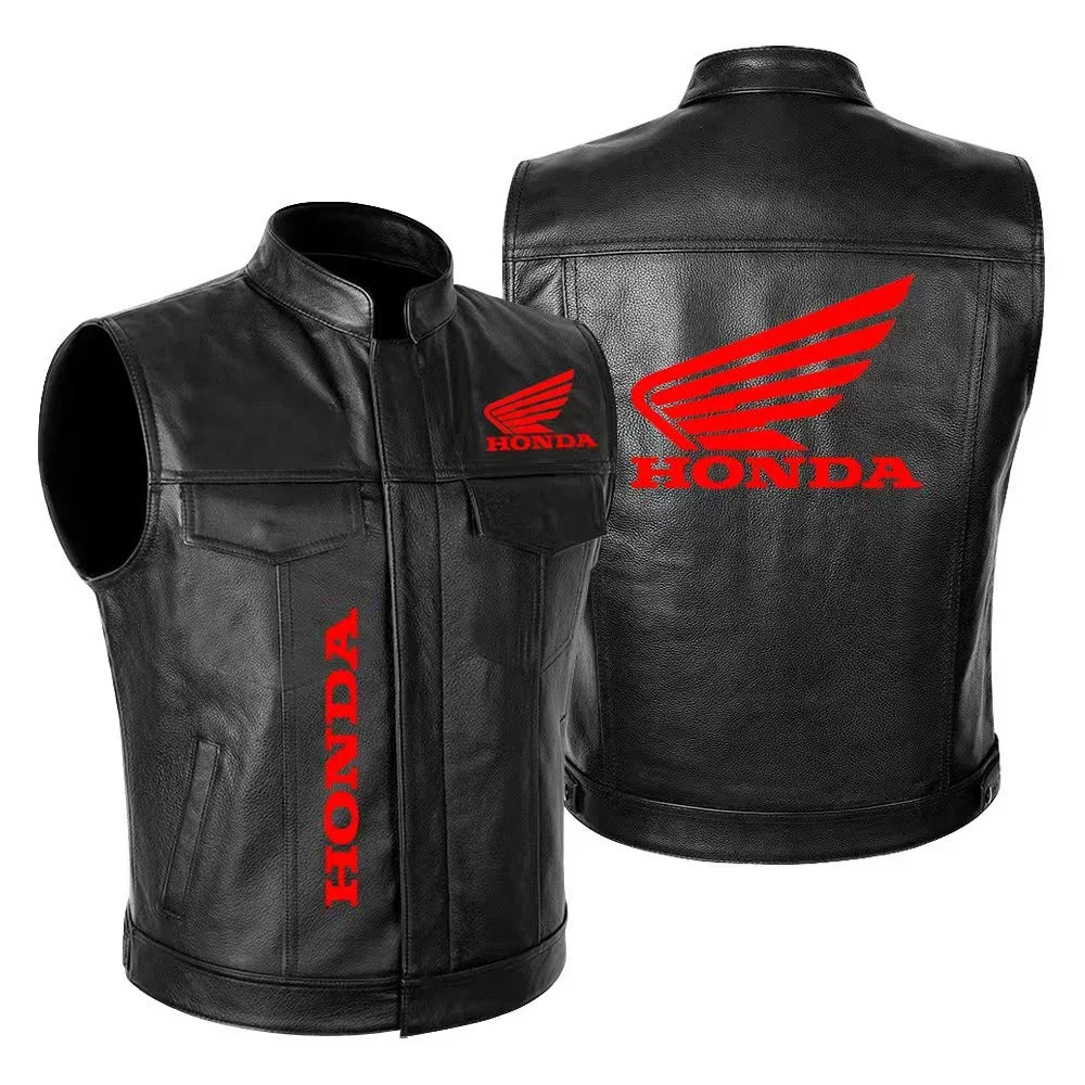 Honda motorcycle waist vest with leather jacket. Autumn and winter warm and windproof men's cycling vest with PU.