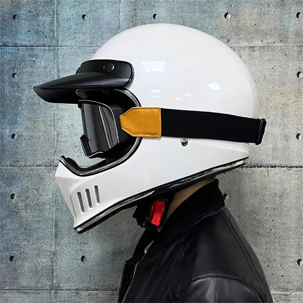 Vintage Full Face Motorcycle Motocross Helmet ABS Shell Lightweight Casque High Quality Casco Moto Four Seasons Cruise