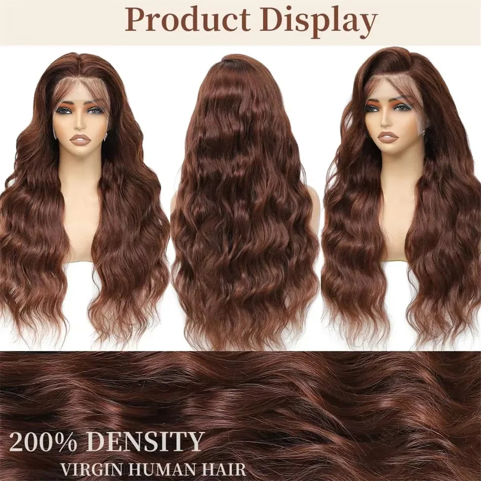 200 Density Chocolate Brown Body Wave Lace Front Human Hair Wigs Brazilian HD Lace Frontal Wigs   For Women