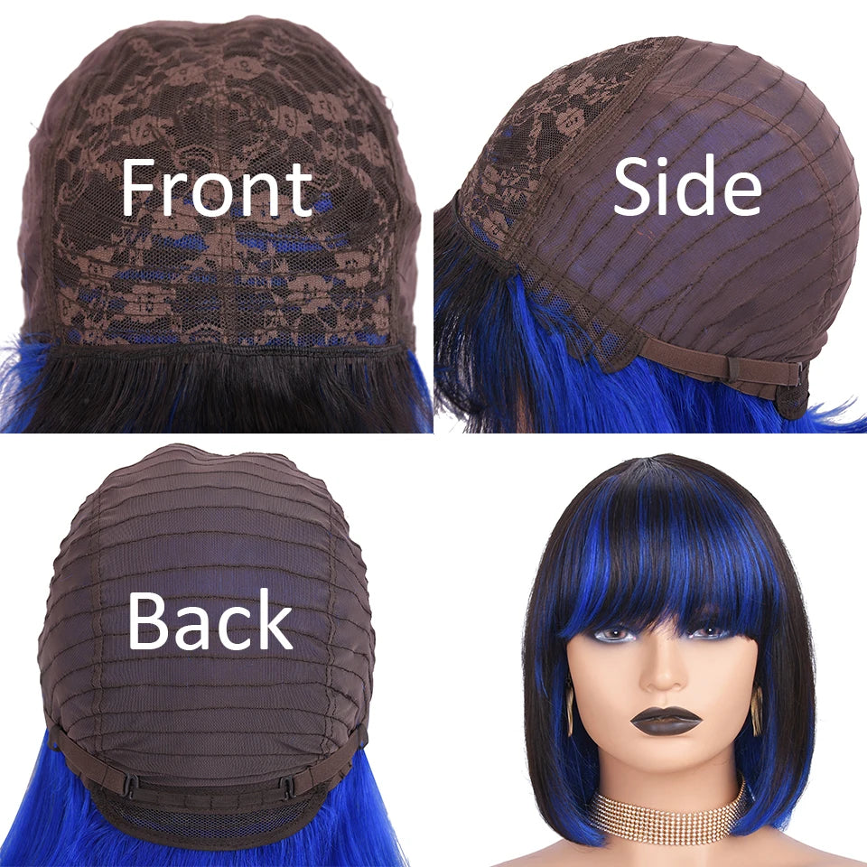 Purple Ombre Bob Straight Wigs Short BOB Human Hair Wigs With bangs Mix Color Bob Bangs Wigs P1B/27 Highlight Wigs For Party