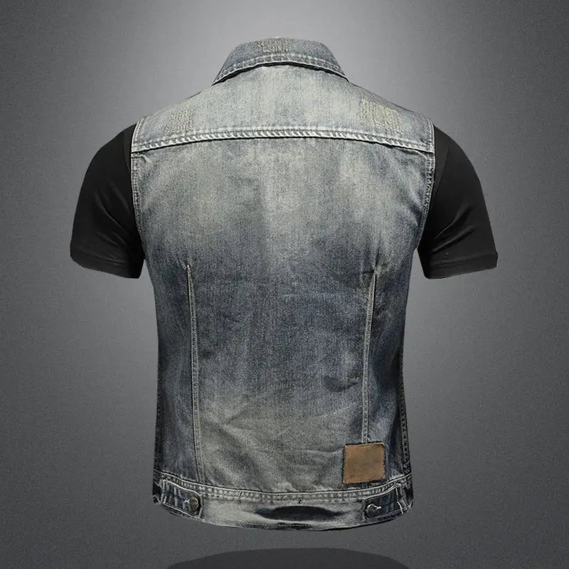 Men's denim jackets vintage fashion streetwear motorcycle riding jersey vests high street fashion versatile denim vests menswear