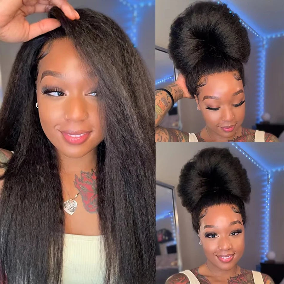 250 Density Kinky Straight Full Lace Frontal Wigs Human Hair for Women Yaki Straight 100% Real Full HD Lace Front Wig Preplucked