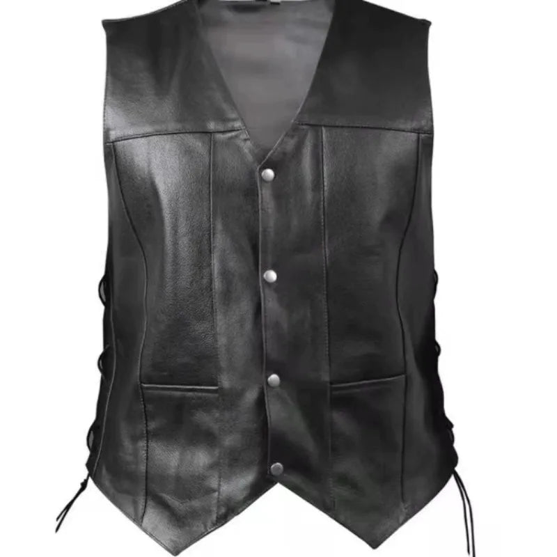 Men's Punk Style Denim Vest with Side Lace Details, Perfect for Party and Motorcycle Riding