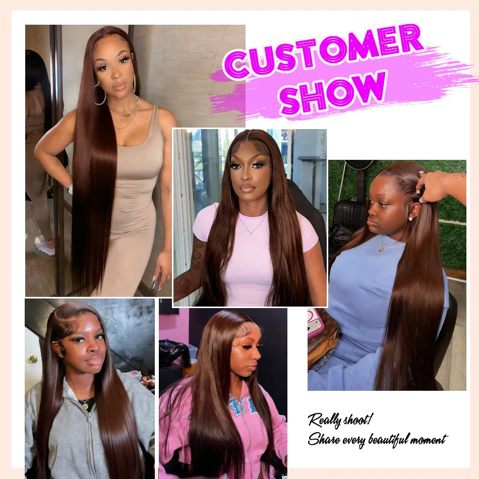 HD Chocolate Brown 13x4 Straight Lace Front Wig Brazilian 13x6 Lace Frontal Wigs For Women 100% Remy Human Hair Wig Pre Plucked