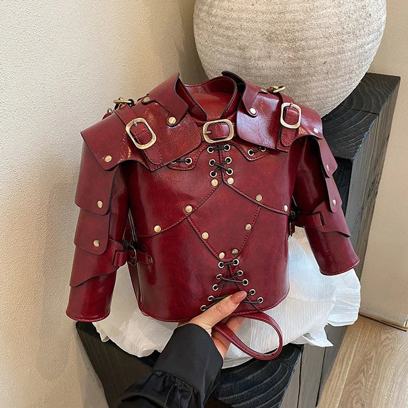 European Brand Design Tactical  Motorcycle Bags Women Clothing Shoulder Rivet Zipper Jacket Bag Black Leather Messenger Handbag