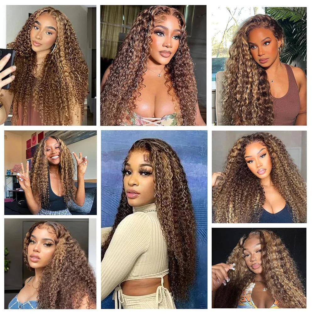4/27 Honey Blonde Deep Wave 13x4 Lace Front Wig Human Hair for Women Brazilian 180% Density Deep Wave Pre Plucked with Baby Hair
