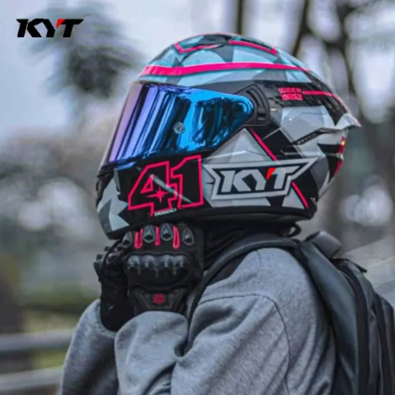 New colors available！KYT Full Helmet Women Motorcycle Helmet Men Summer Four Season Moto Track Hard Helmet Riding Big Tail ST