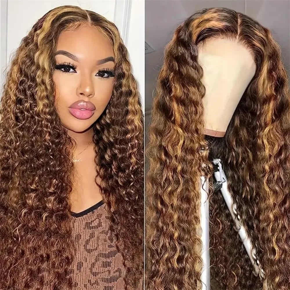 4/27 Honey Blonde Deep Wave 13x4 Lace Front Wig Human Hair for Women Brazilian 180% Density Deep Wave Pre Plucked with Baby Hair